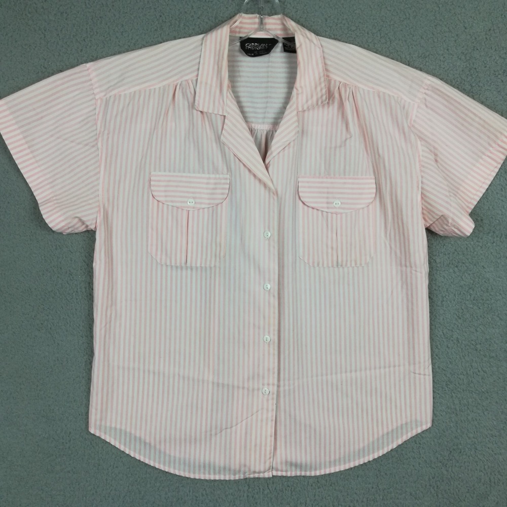 Fabriano Womens Shirt Button Up Short Sleeve Pink White Candy Stripe Plus‎ 22W